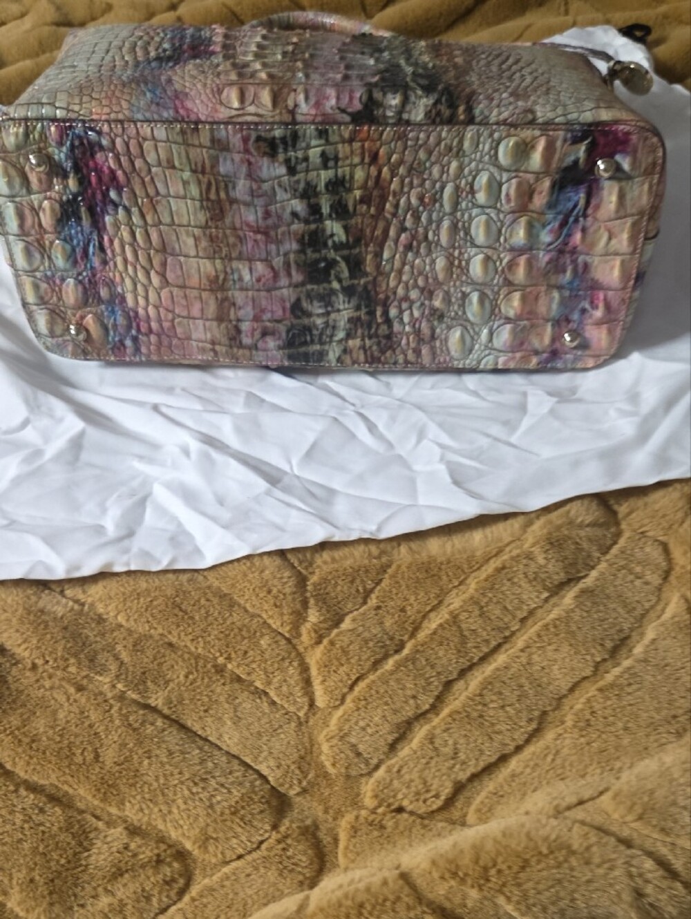 Brahmin Iridescent Croc-Embossed Satchel - Multicolor Pearl Tones - Picture 5 of 7